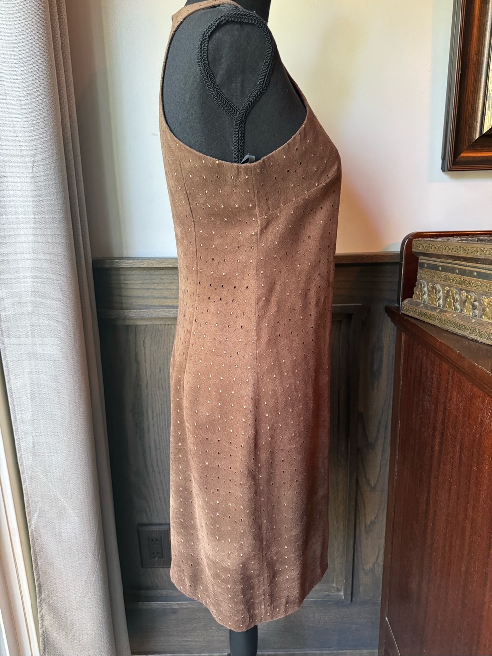 Laundry By Shelli Segal Vintage  Brown Faux Suede Dress 90s Sz 6 - Picture 6 of 10